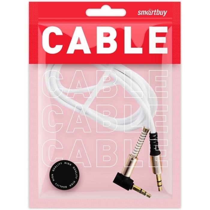 Кабель аудио AUX Smartbuy A35, Jack 3.5 мм(m)-Jack 3.5 мм(m), угловой, 1 м, белый