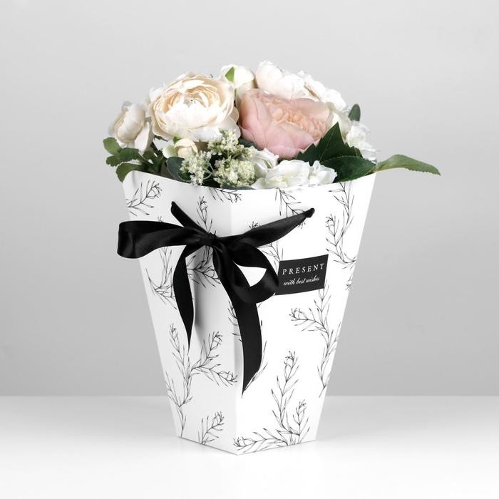 Переноска для цветов на лентах Present with best wishes, 17×25×9 см (Цена за 2 шт.)