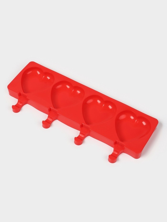 Форма для мороженого «Сердца», силикон, 37×15×2.5 см, 4 ячейки (9.2×8.4 см), МИКС