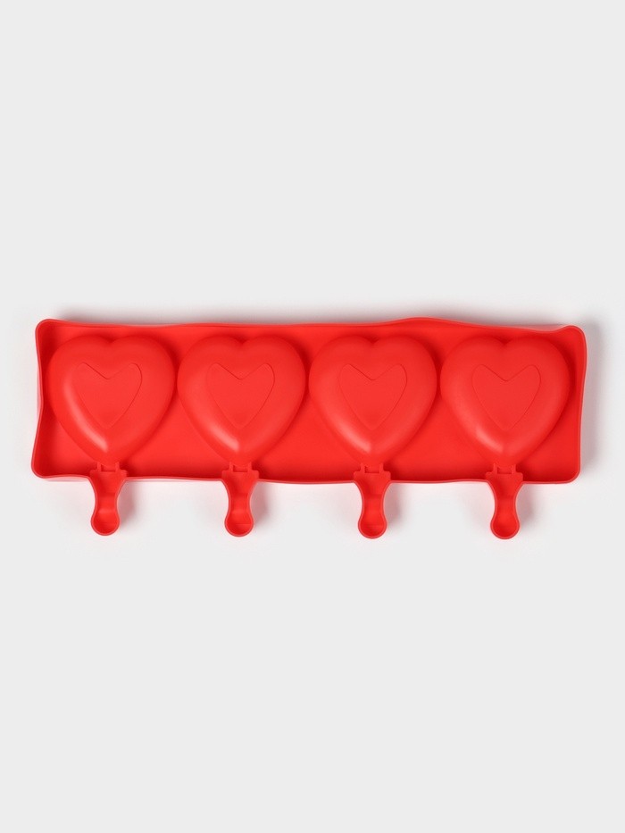 Форма для мороженого «Сердца», силикон, 37×15×2.5 см, 4 ячейки (9.2×8.4 см), МИКС
