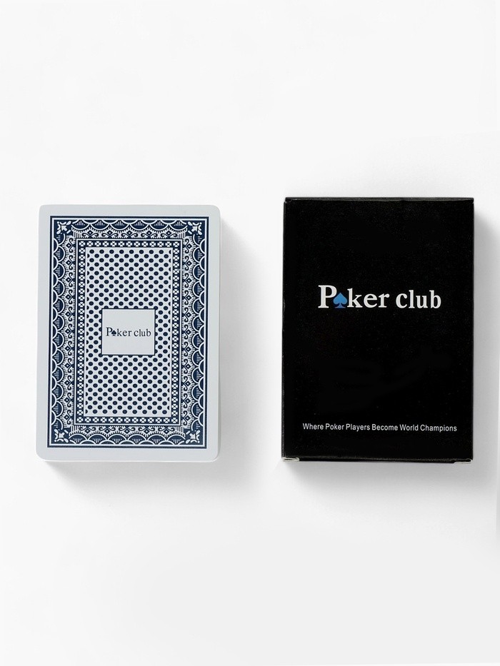 Карты игральные пластиковые 54 шт. Poker Club, для игры в покер, 9×6 см, синяя рубашка