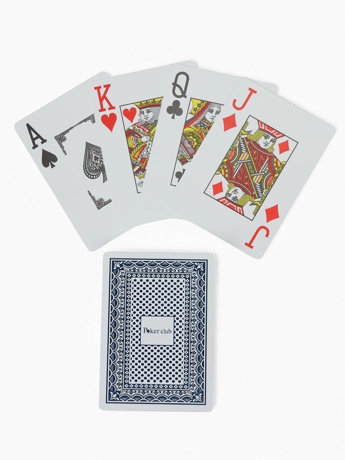 Карты игральные пластиковые 54 шт. Poker Club, для игры в покер, 9×6 см, синяя рубашка