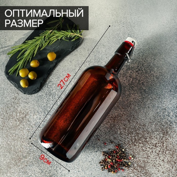 Бутылка бугельная, 1 л, с пробкой, цвет коричневый (Цена за 12 шт.)