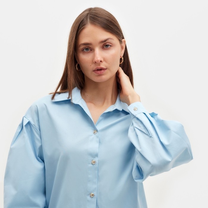 Рубашка женская с объёмными рукавами MINAKU: Casual Collection цвет голубой, р-р 50