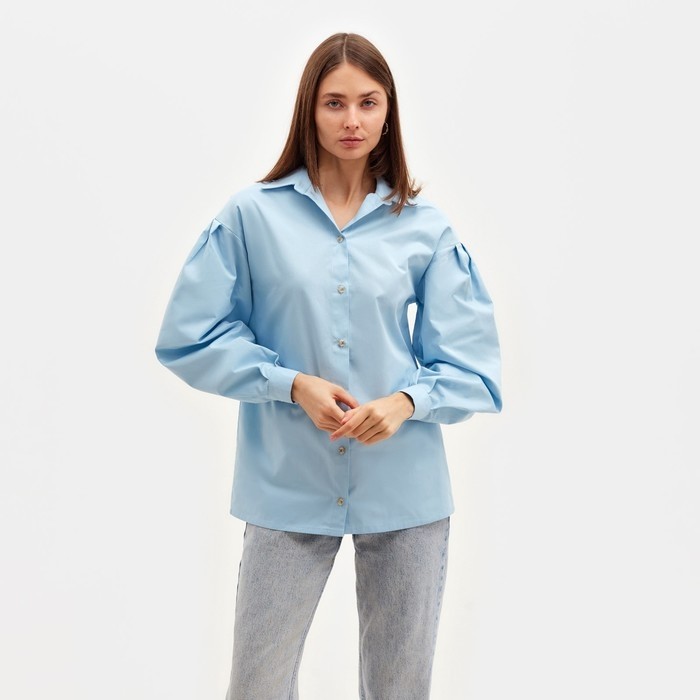 Рубашка женская с объёмными рукавами MINAKU: Casual Collection цвет голубой, р-р 50