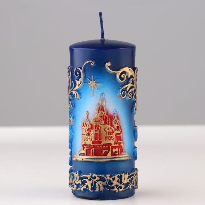 Свеча - цилиндр «С Храмом, резной», 4.3×4.3×9.5 см