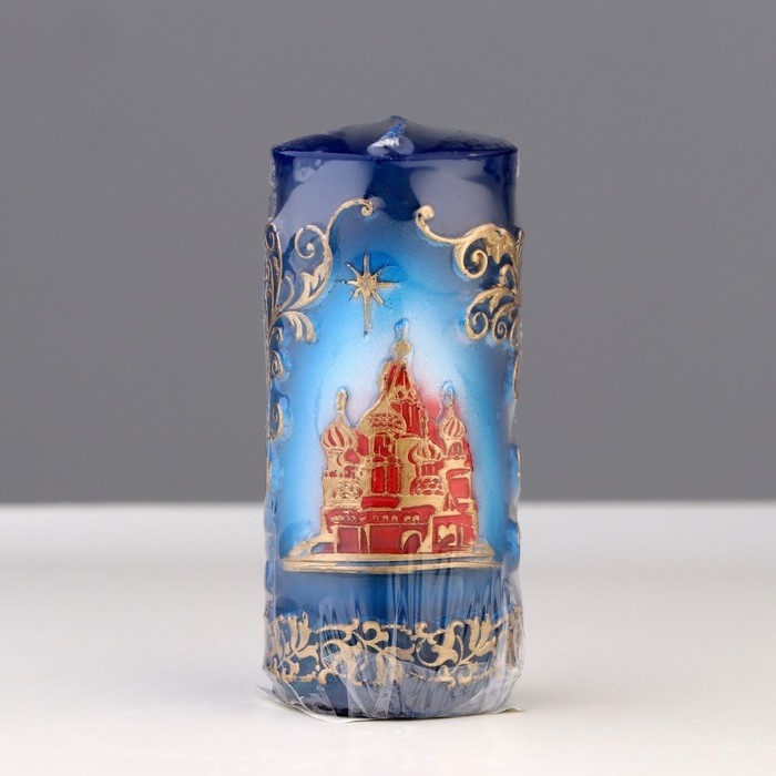 Свеча - цилиндр «С Храмом, резной», 4.3×4.3×9.5 см