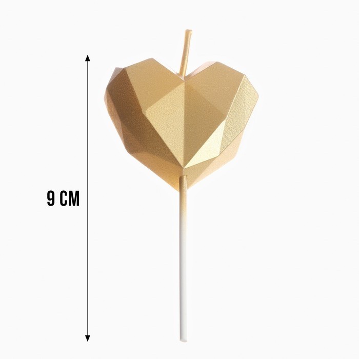 Свеча в торт «Сердце» грани, 9×3.5 см, на шпажке МИКС
