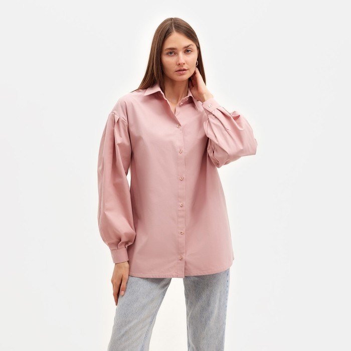 Рубашка женская с объёмными рукавами MINAKU: Casual Collection цвет темно-розовый, р-р 50