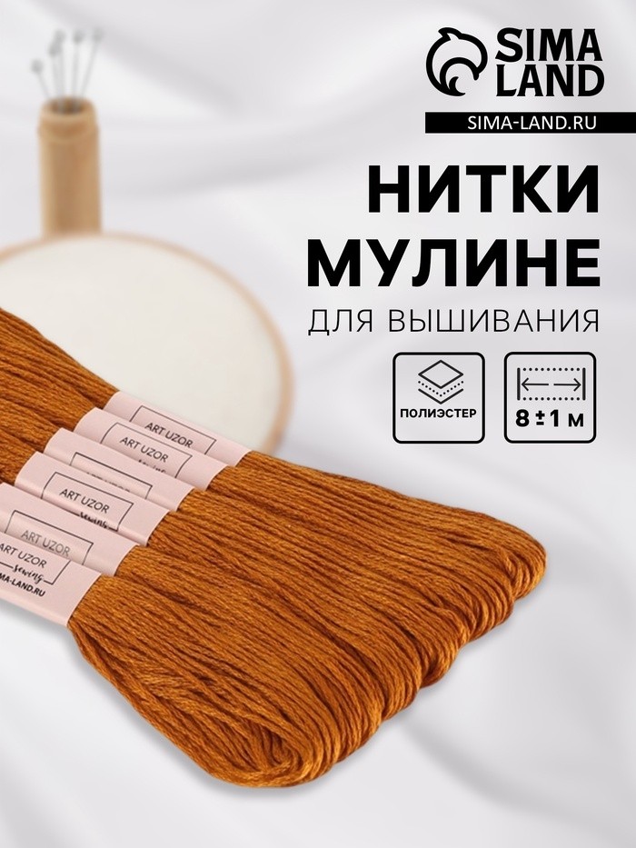 Нитки мулине №909, 8±1 м, набор 6 шт., коричневый (Цена за 2 шт.)