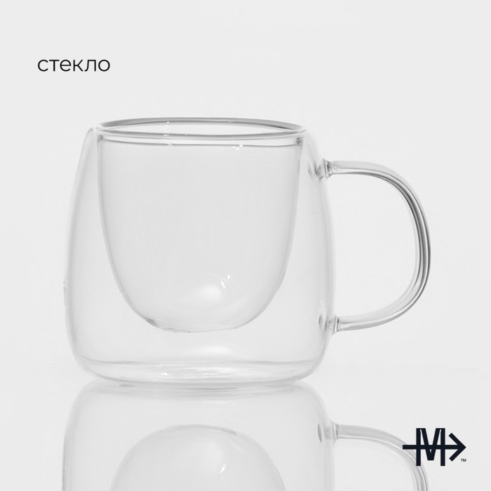 Кружка с двойными стенками Magistro «Дуо», 80 мл, 9×7×6.3 см, стекло