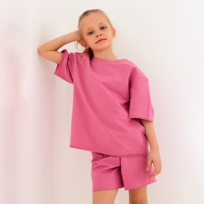 Костюм детский (футболка, шорты) MINAKU: Casual Collection, пудровый, рост 104 см