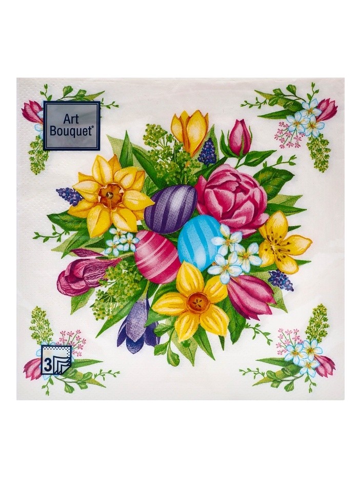Пасхальные салфетки бумажные Art Bouquet «Букет на праздник», 3 слоя, 33х33 см, 20 шт