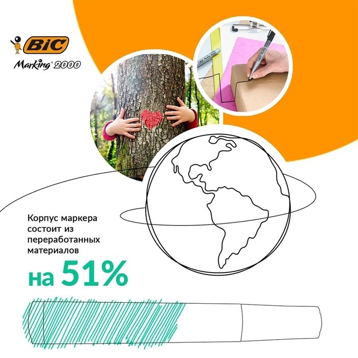Маркер перманентный 4.9 мм BIC Marking 2000 ECOlutions чёрный, МИКС