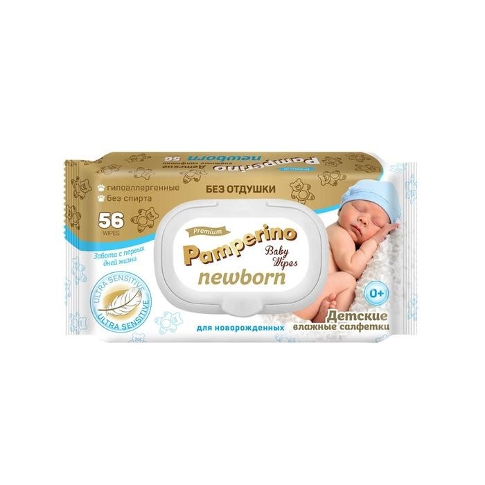 Влажные салфетки Pamperino Newborn, детские, без отдушки, с клапаном, 56 шт (Цена за 2 шт.)