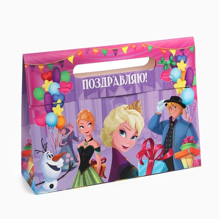 Пакет подарочный-коробка, подарочная упаковка «Поздравляю!»,40х30х12 см, Холодное сердце
