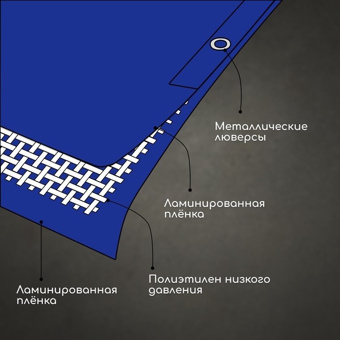 Тент защитный, 3×2 м, плотность 180 г/м², УФ, люверсы шаг 1 м, синий