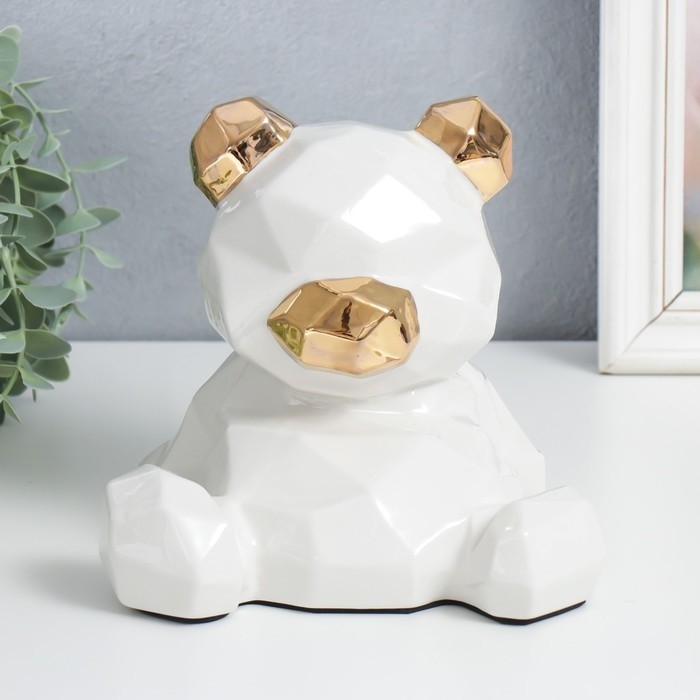Фигурка керамика «Белый мишка, золотые уши и нос», 17.5×15.5×16.5 см