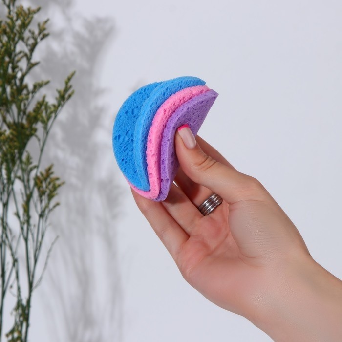 Спонжи для умывания, круглые, 3 шт, цвет МИКС (Цена за 3 шт.)