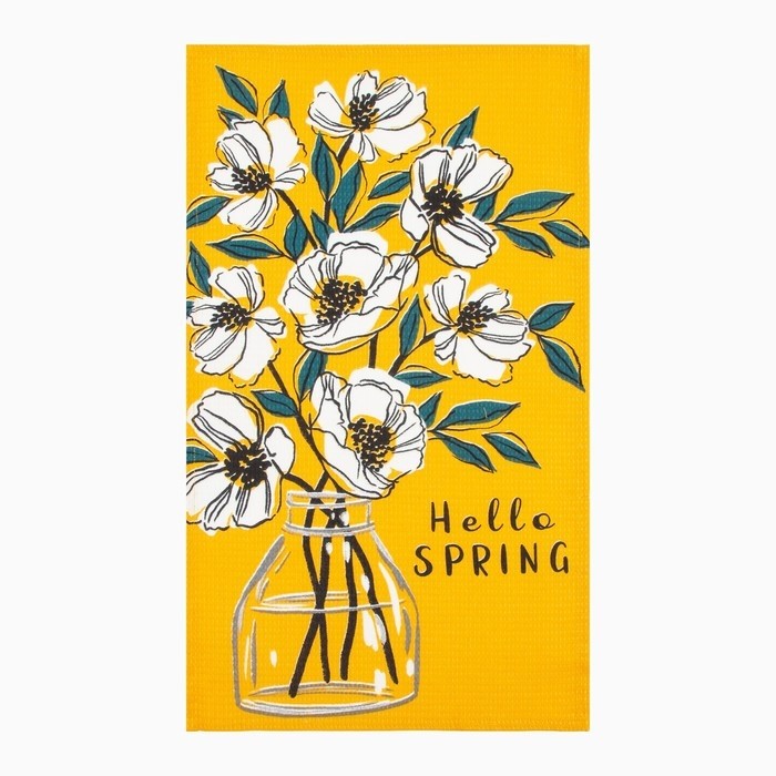 Набор кухонных полотенец Доляна Hello spring, 35×60 см -4 шт., 100% хлопок, вафля 160 г/м²