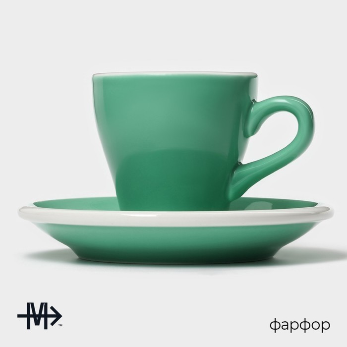 Кофейная пара Magistro Coffee time, 2 предмета: чашка 80 мл, блюдце d=12.5 см, фарфор, бирюзовая