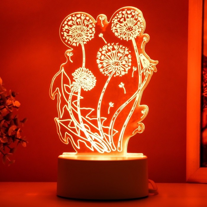 Светильник 3D ночник RISALUX «Одуванчик», LED, белый, 11×9.5×15 см