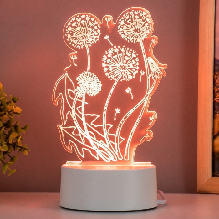 Светильник 3D ночник RISALUX «Одуванчик», LED, белый, 11×9.5×15 см