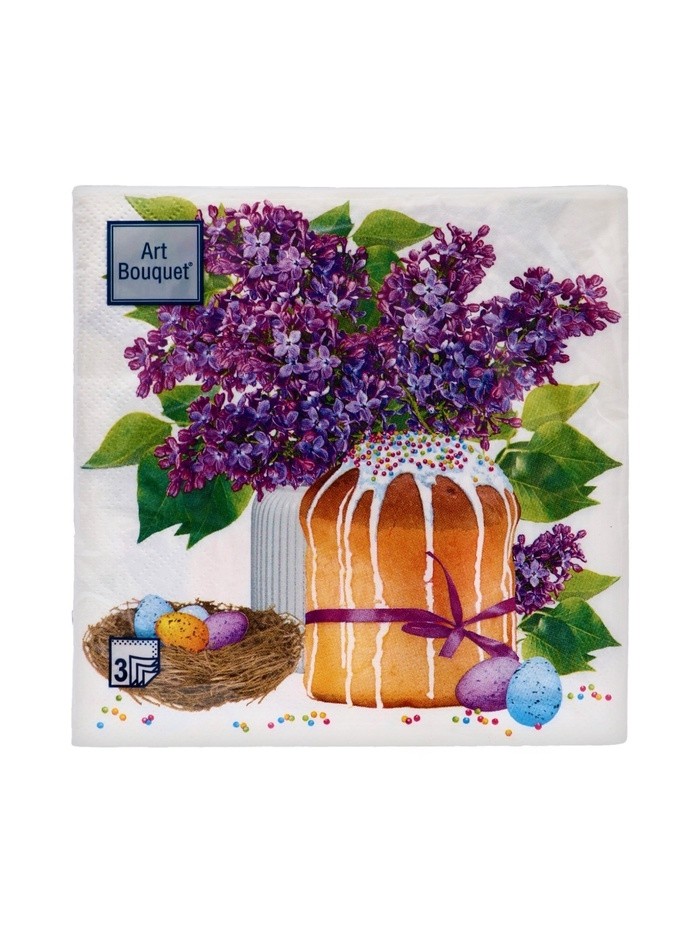 Пасхальные салфетки бумажные Art Bouquet «Пасхальный кулич», 3 слоя, 33х33 см, 20 шт