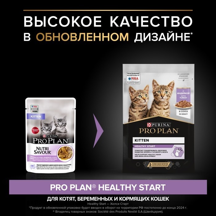 Влажный корм PRO PLAN JUNIOR для котят, индейка в соусе, пауч, 85 г (Цена за 26 шт.)