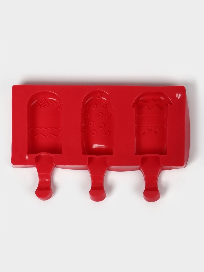 Форма для мороженого «Эскимо со сладостями», силикон, 19.5×17.7 см, 3 ячейки (7×4.2 см), МИКС