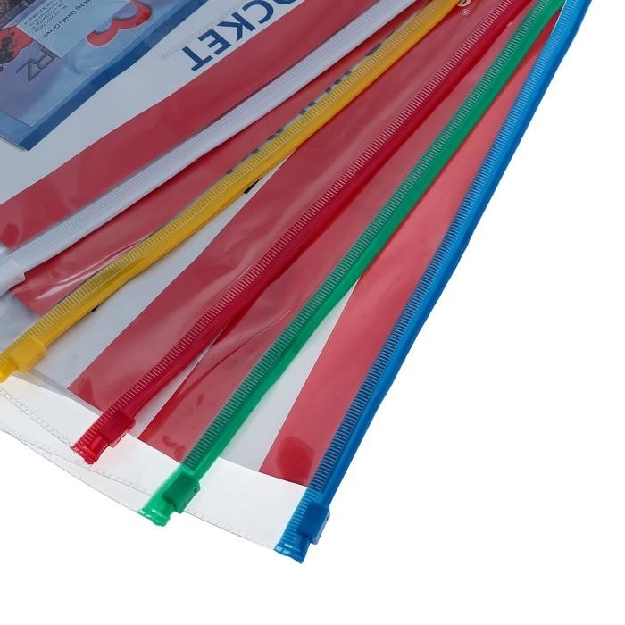 Папка-конверт на ZIP-молнии А4, 140 мкм, ErichKrause PVC Zip Pocket, прозрачная, до 100 листов, микс (Цена за 2 шт.)