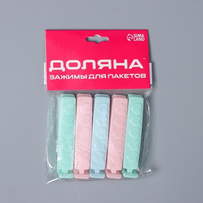 Зажимы для пакета Доляна, 8 см, 5 шт, цвет МИКС
