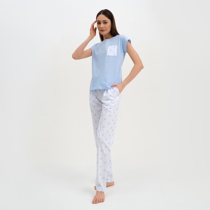 Пижама женская (брюки, футболка) KAFTAN «Звёздочки», цвет голубой, белый