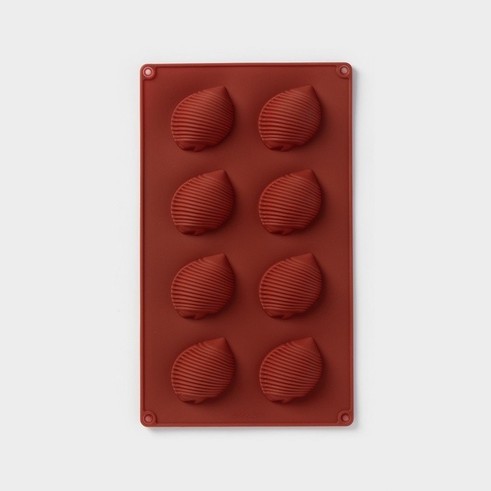 Форма для выпечки Доляна «Ракушка», силикон, 29×17×2 см, 8 ячеек (6×4.5×2 см), коричневая