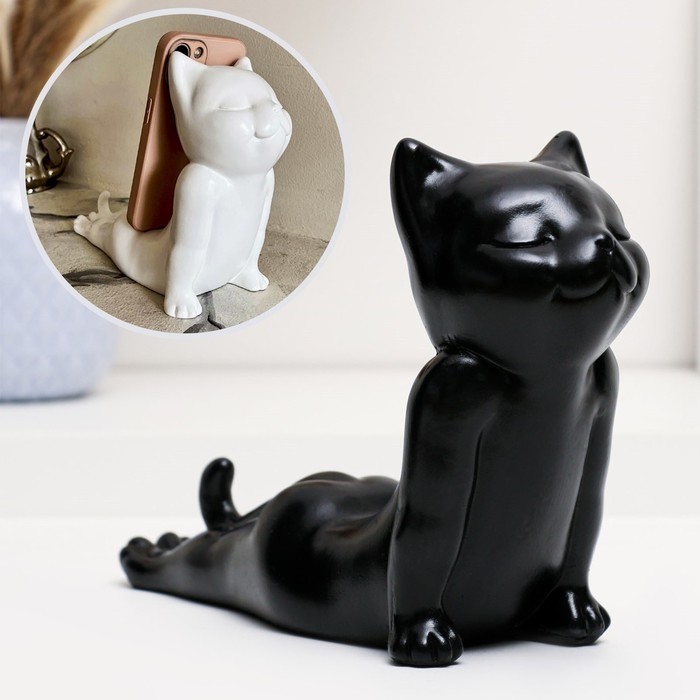 Фигурка «Кот мордой вверх», гипс, чёрный, 17 см