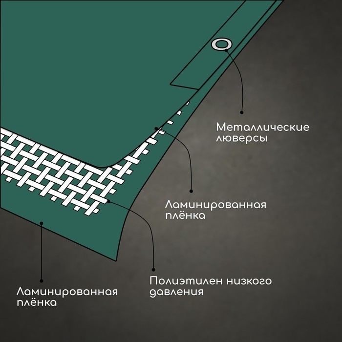 Тент защитный, 3×2 м, плотность 120 г/м², УФ, люверсы шаг 1 м, зелёный/серебристый