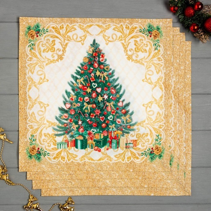 Набор сервировочных салфеток "Этель" Golden Christmas 40х40см 4 шт, 100% хл, саржа 190 гр/м2