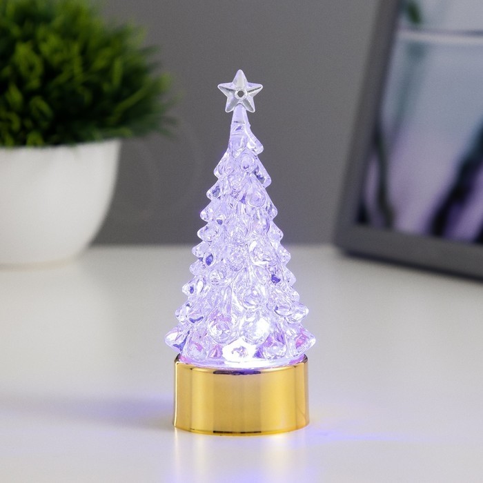 Фигурка светящаяся RISALUX «Новогодняя ёлка», LED-ночник, 1 Вт, RGB, 3×LR44, золото
