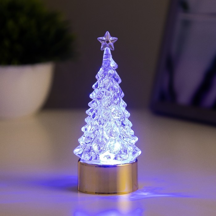 Фигурка светящаяся RISALUX «Новогодняя ёлка», LED-ночник, 1 Вт, RGB, 3×LR44, золото