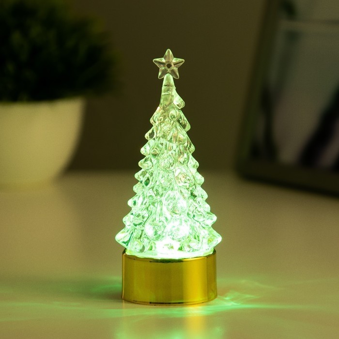 Фигурка светящаяся RISALUX «Новогодняя ёлка», LED-ночник, 1 Вт, RGB, 3×LR44, золото