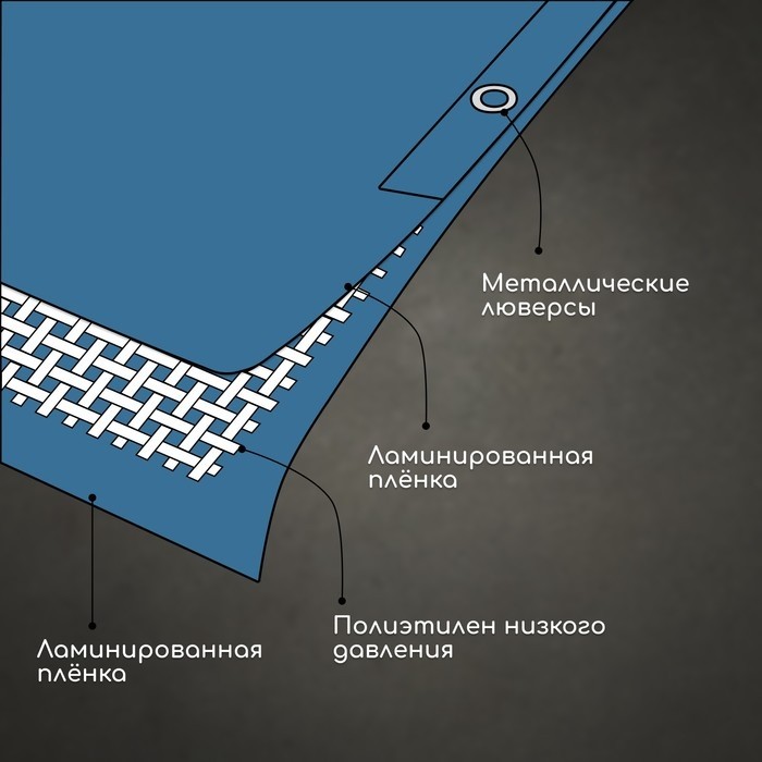 Тент защитный, 6×4 м, плотность 60 г/м², УФ, люверсы шаг 1 м, голубой