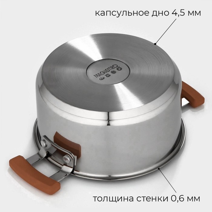 Набор кастрюль из нержавеющей стали Magistro, 3 шт.: d=16/20/24 см, толщина 0.6 мм, штабелируемые, индукция, 304 AISI марка стали