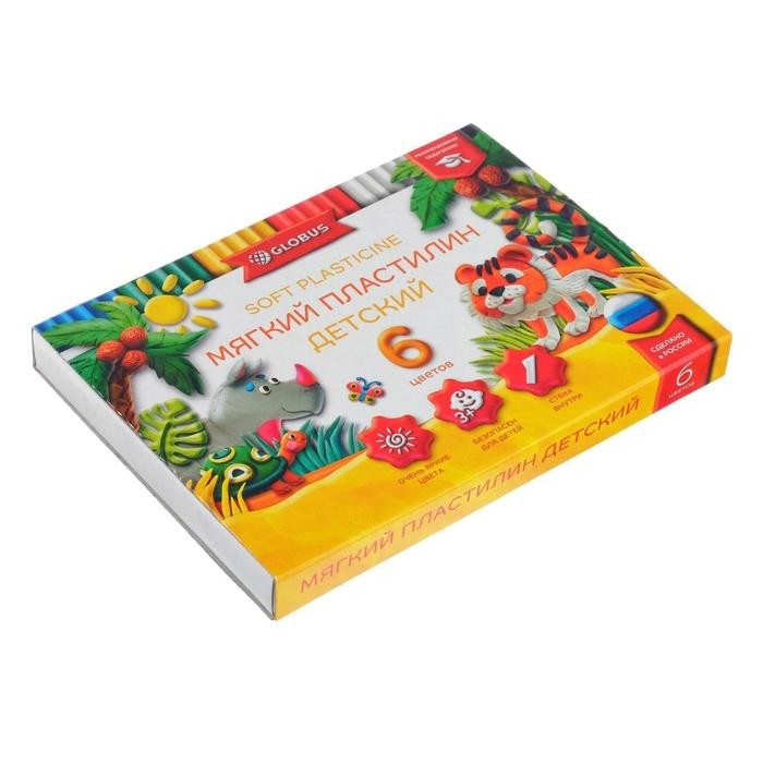 Пластилин GLOBUS "Детский", 6 цветов, 90 г, мягкий (Цена за 3 шт.)