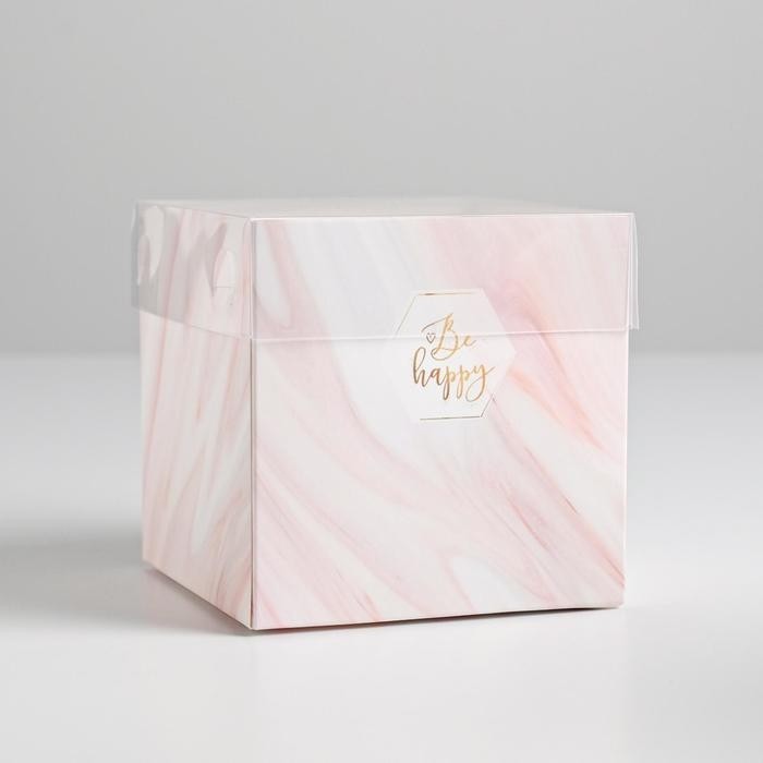Коробка подарочная для цветов с пластиковой крышкой, упаковка, «Be happy», 12 х 12 х 12 см (Цена за 2 шт.)