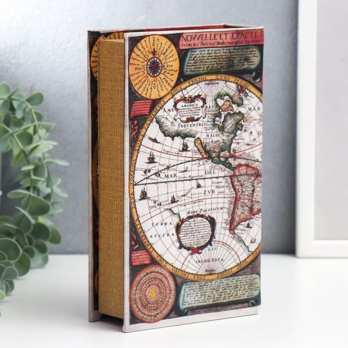 Шкатулка-книга «Карта Колумба», дерево и искусственная кожа, 21×13×5 см