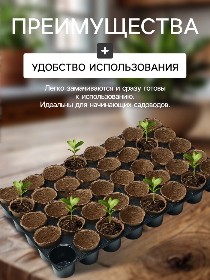 Набор для рассады: торфяной горшок 6×6 см, кассета на 40 ячеек, Greengo