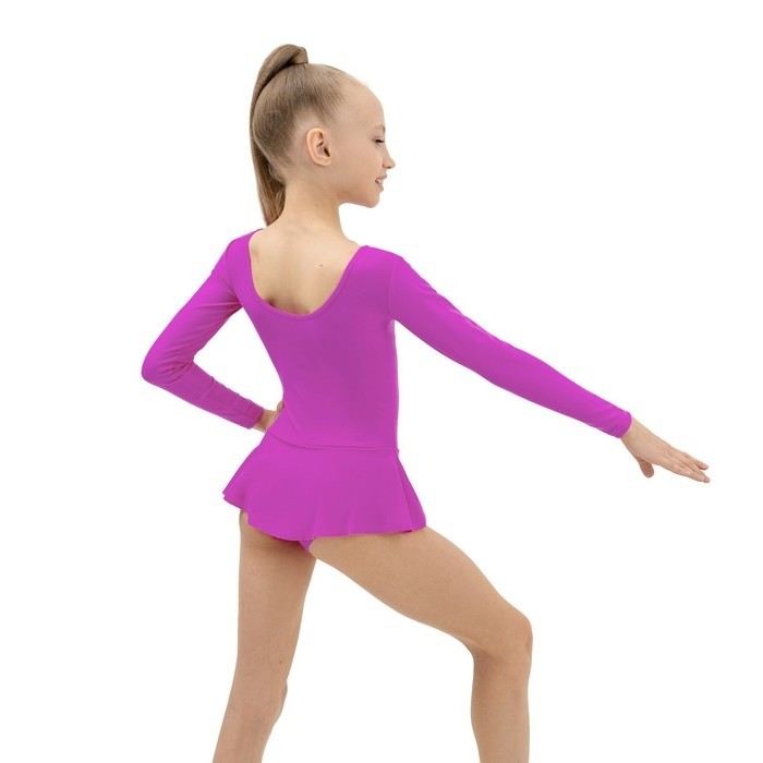 Купальник гимнастический Grace Dance, с юбкой, с длинным рукавом, р. 34, цвет фуксия