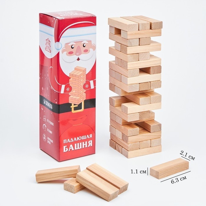 Падающая башня дженга, настольная игра, 20.5×6.3 см, 54 бруска, брусок 6.3×2.1 см