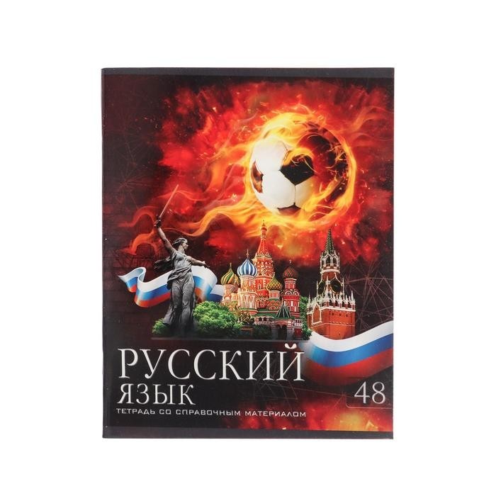 Тетрадь предметная 48 листов в клетку Calligrata, «Футбол. Русский язык», обложка мелованный картон, серые листы (Цена за 3 шт.)