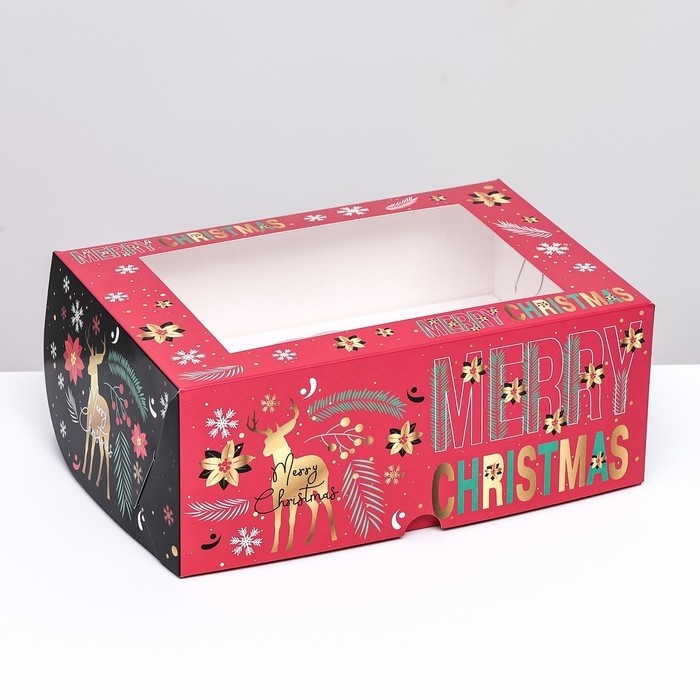 Упаковка на 6 капкейков с окном Merry Christmas, 25×17×10 см (Цена за 5 шт.)
